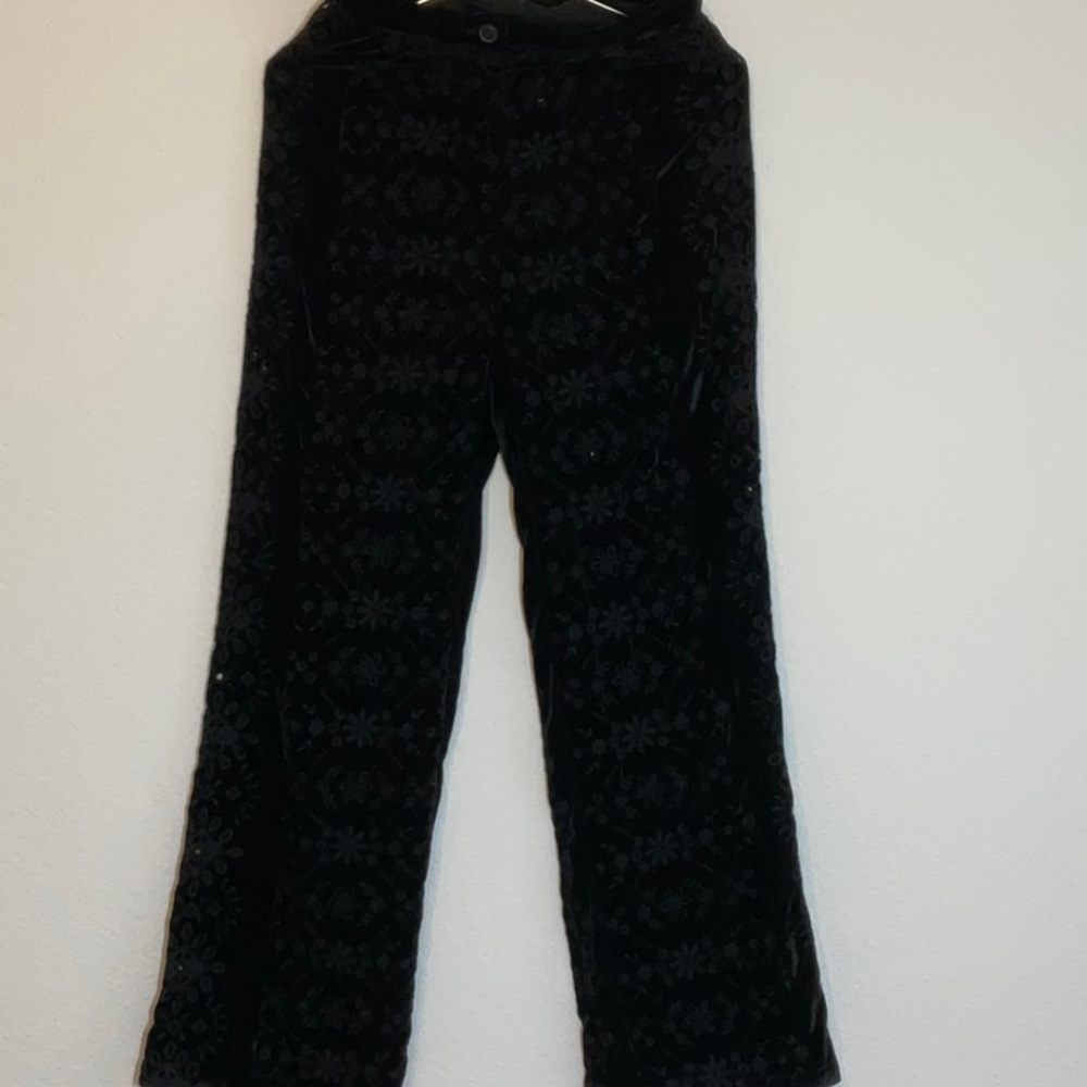 Zara Alina Black Velvet Floral Trousers XS - Picture 2 of 8